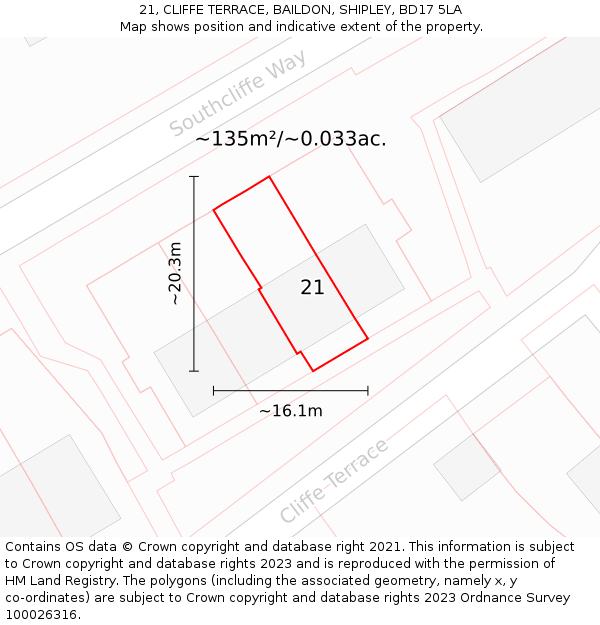 21, CLIFFE TERRACE, BAILDON, SHIPLEY, BD17 5LA: Plot and title map