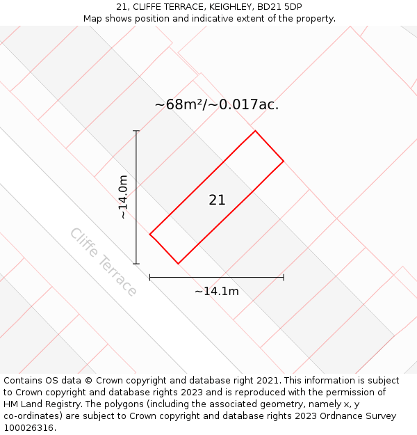 21, CLIFFE TERRACE, KEIGHLEY, BD21 5DP: Plot and title map