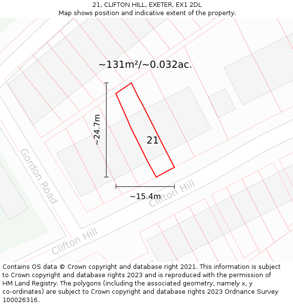 21, CLIFTON HILL, EXETER, EX1 2DL: Plot and title map