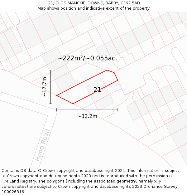 21, CLOS MANCHELDOWNE, BARRY, CF62 5AB: Plot and title map