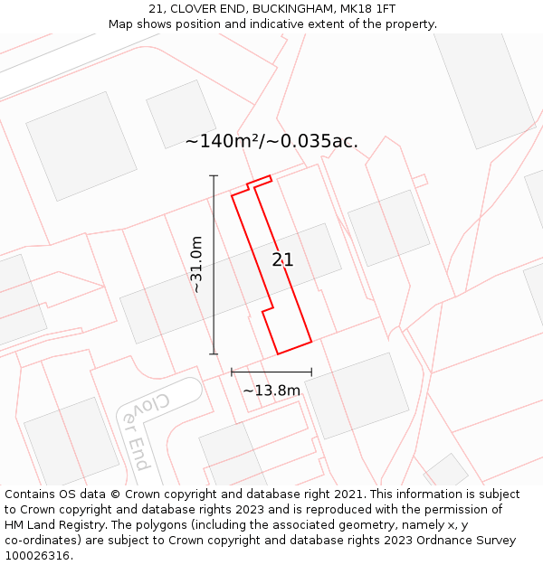 21, CLOVER END, BUCKINGHAM, MK18 1FT: Plot and title map
