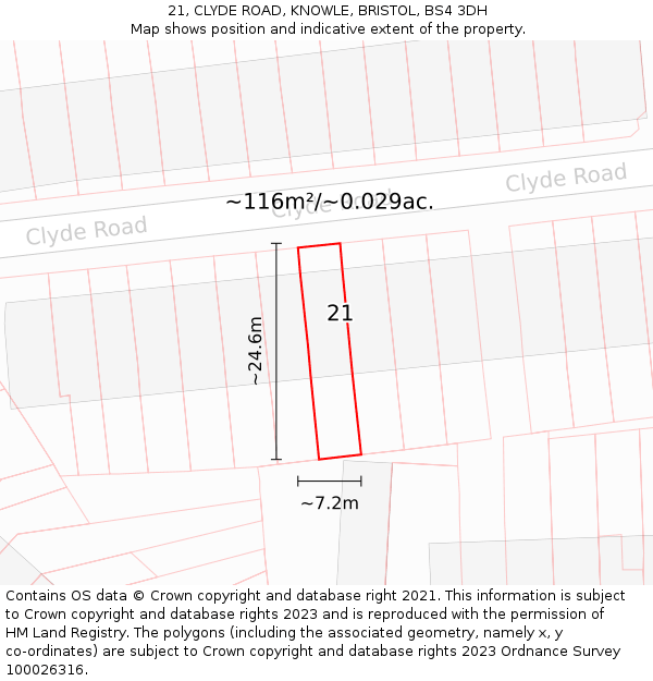 21, CLYDE ROAD, KNOWLE, BRISTOL, BS4 3DH: Plot and title map