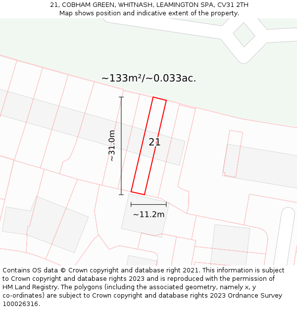 21, COBHAM GREEN, WHITNASH, LEAMINGTON SPA, CV31 2TH: Plot and title map