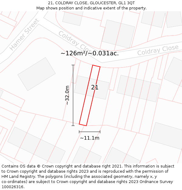 21, COLDRAY CLOSE, GLOUCESTER, GL1 3QT: Plot and title map