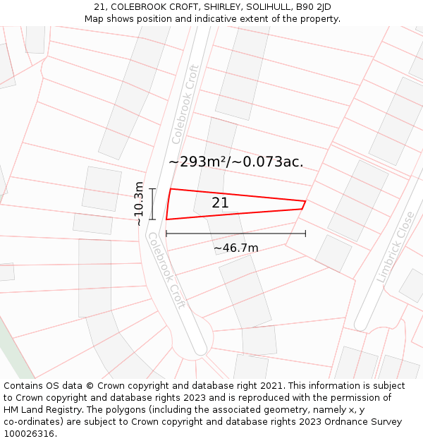 21, COLEBROOK CROFT, SHIRLEY, SOLIHULL, B90 2JD: Plot and title map