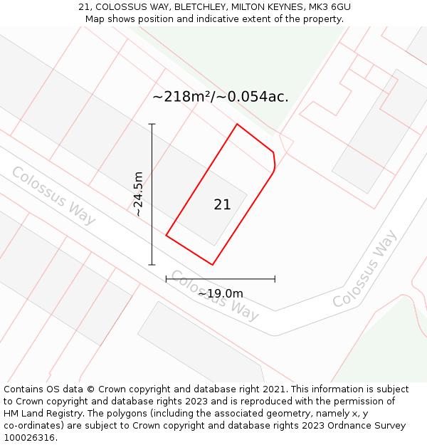 21, COLOSSUS WAY, BLETCHLEY, MILTON KEYNES, MK3 6GU: Plot and title map