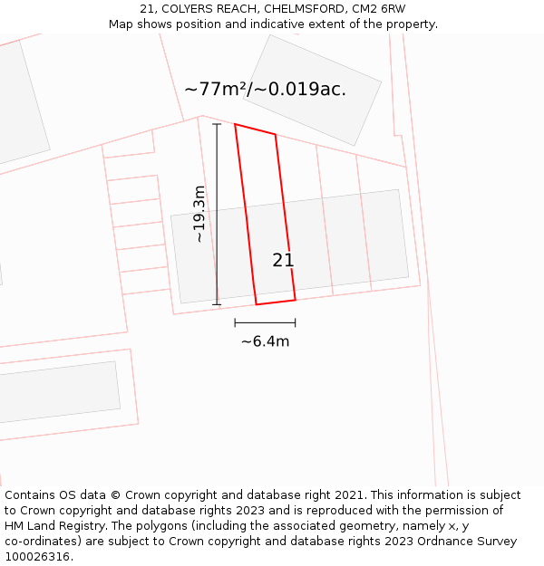 21, COLYERS REACH, CHELMSFORD, CM2 6RW: Plot and title map