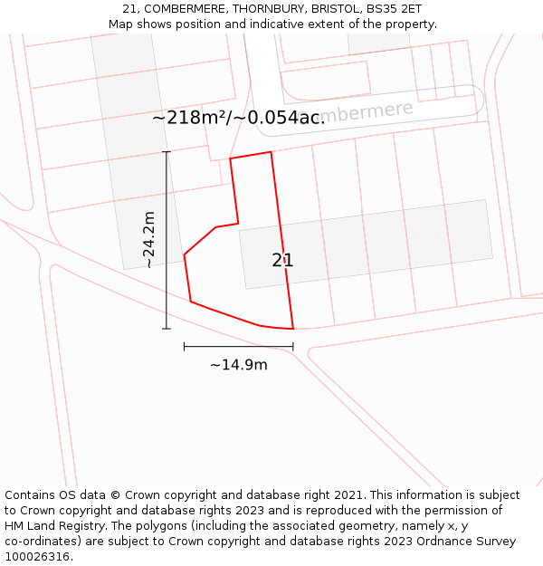 21, COMBERMERE, THORNBURY, BRISTOL, BS35 2ET: Plot and title map
