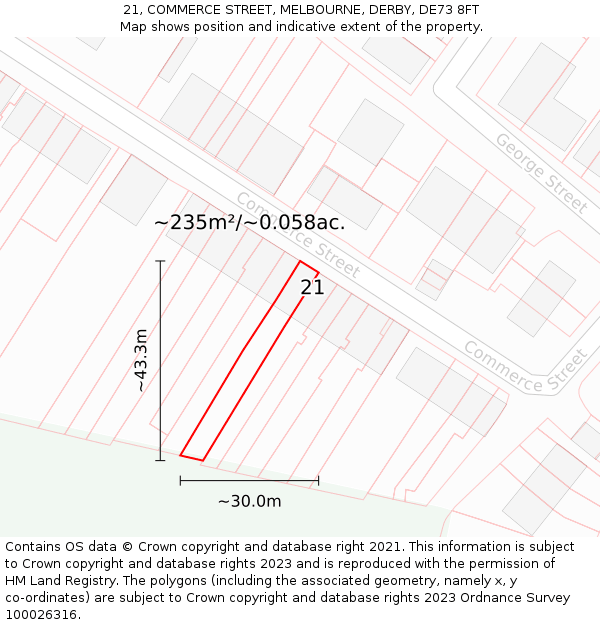 21, COMMERCE STREET, MELBOURNE, DERBY, DE73 8FT: Plot and title map