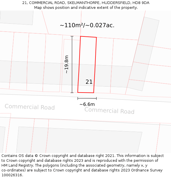 21, COMMERCIAL ROAD, SKELMANTHORPE, HUDDERSFIELD, HD8 9DA: Plot and title map