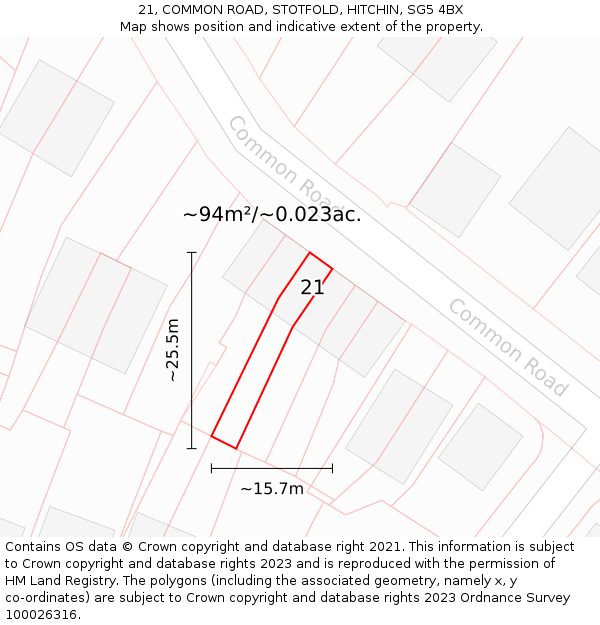 21, COMMON ROAD, STOTFOLD, HITCHIN, SG5 4BX: Plot and title map