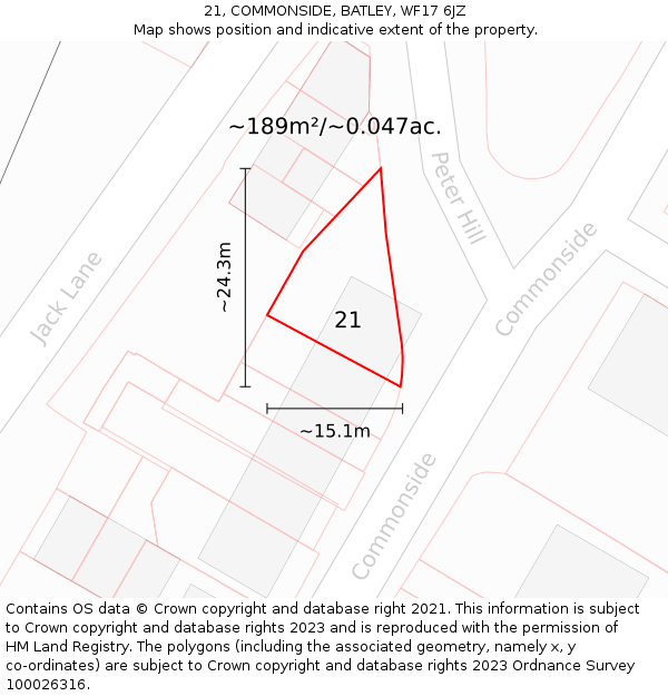 21, COMMONSIDE, BATLEY, WF17 6JZ: Plot and title map