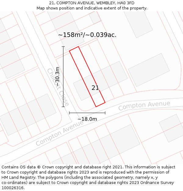 21, COMPTON AVENUE, WEMBLEY, HA0 3FD: Plot and title map
