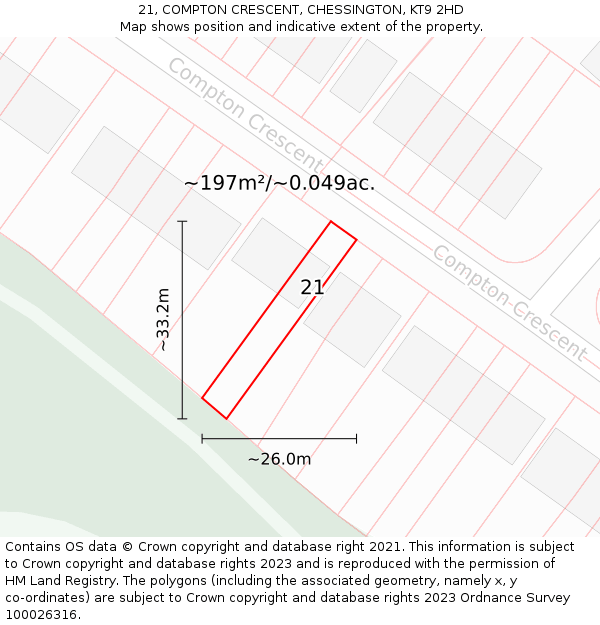 21, COMPTON CRESCENT, CHESSINGTON, KT9 2HD: Plot and title map