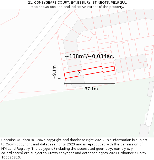21, CONEYGEARE COURT, EYNESBURY, ST NEOTS, PE19 2UL: Plot and title map