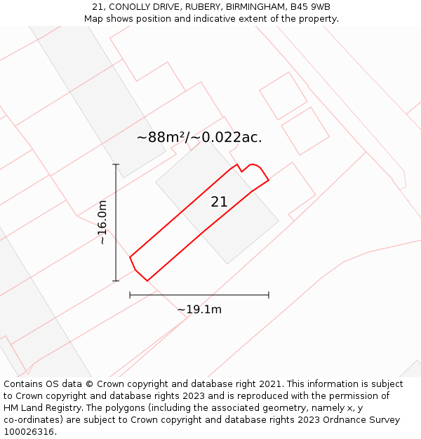 21, CONOLLY DRIVE, RUBERY, BIRMINGHAM, B45 9WB: Plot and title map