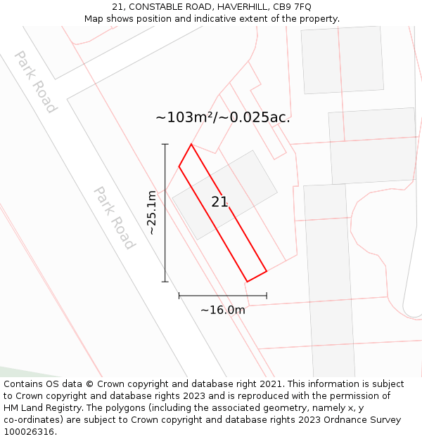 21, CONSTABLE ROAD, HAVERHILL, CB9 7FQ: Plot and title map