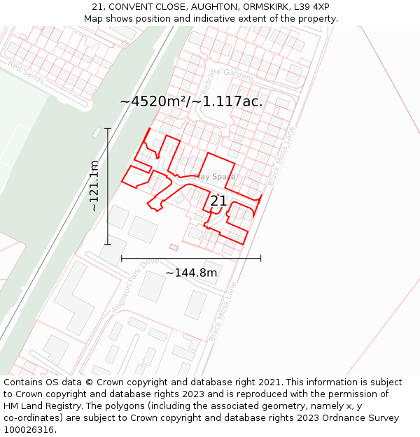 21, CONVENT CLOSE, AUGHTON, ORMSKIRK, L39 4XP: Plot and title map