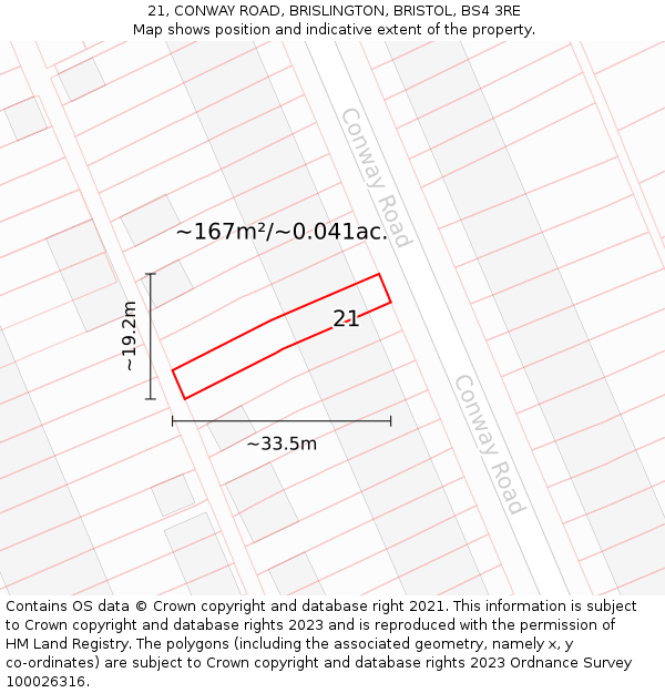 21, CONWAY ROAD, BRISLINGTON, BRISTOL, BS4 3RE: Plot and title map