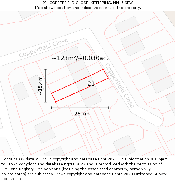 21, COPPERFIELD CLOSE, KETTERING, NN16 9EW: Plot and title map