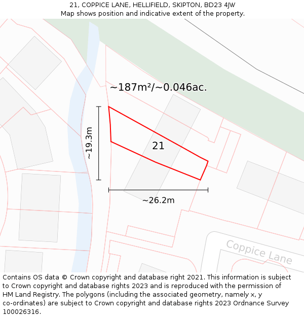 21, COPPICE LANE, HELLIFIELD, SKIPTON, BD23 4JW: Plot and title map