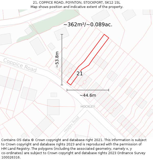 21, COPPICE ROAD, POYNTON, STOCKPORT, SK12 1SL: Plot and title map