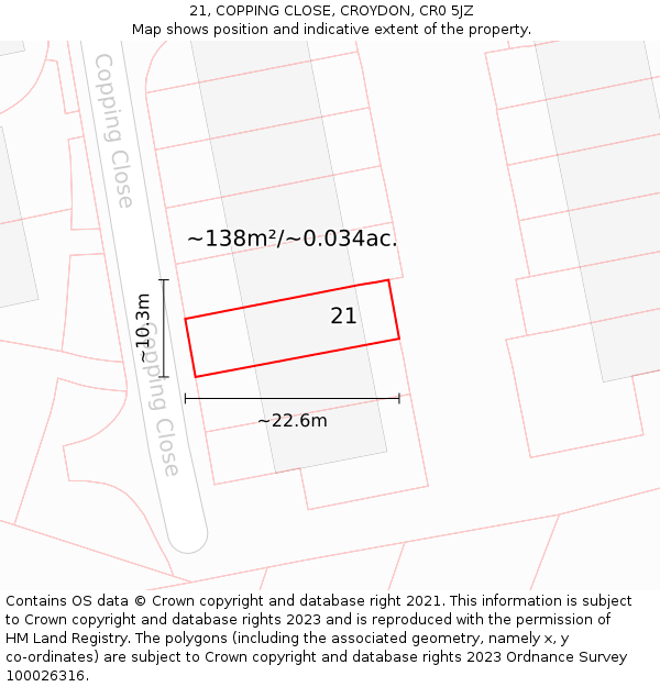 21, COPPING CLOSE, CROYDON, CR0 5JZ: Plot and title map