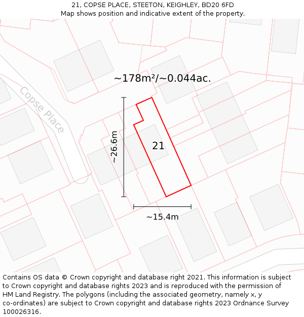 21, COPSE PLACE, STEETON, KEIGHLEY, BD20 6FD: Plot and title map