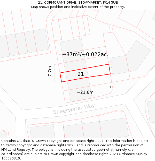 21, CORMORANT DRIVE, STOWMARKET, IP14 5UE: Plot and title map