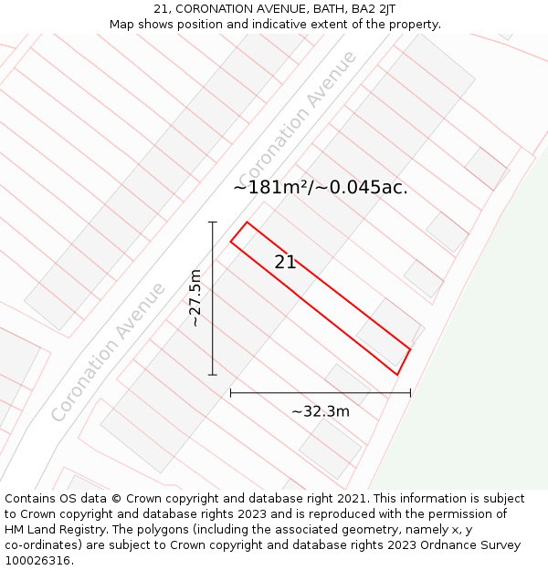 21, CORONATION AVENUE, BATH, BA2 2JT: Plot and title map