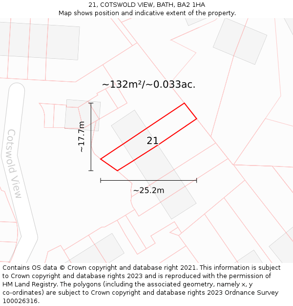 21, COTSWOLD VIEW, BATH, BA2 1HA: Plot and title map