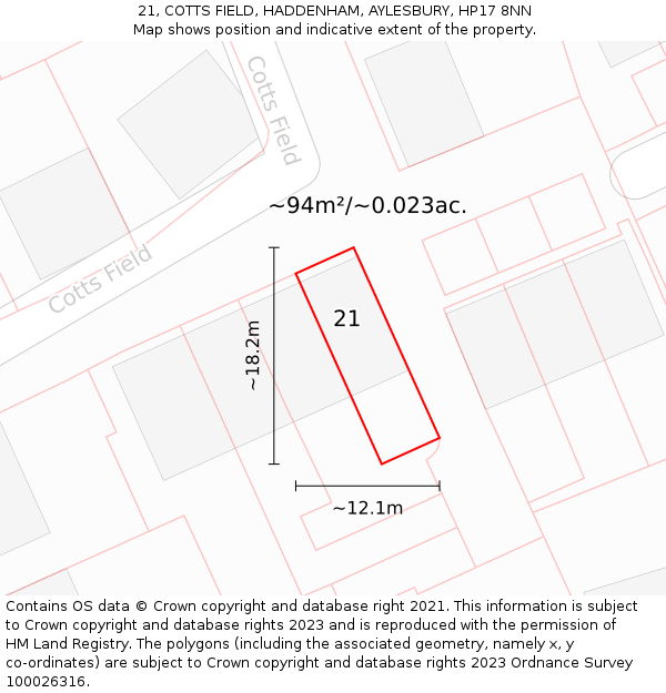 21, COTTS FIELD, HADDENHAM, AYLESBURY, HP17 8NN: Plot and title map