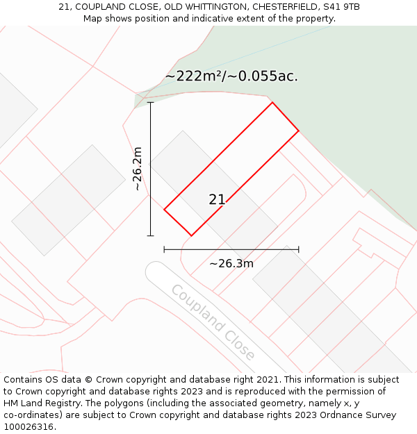 21, COUPLAND CLOSE, OLD WHITTINGTON, CHESTERFIELD, S41 9TB: Plot and title map