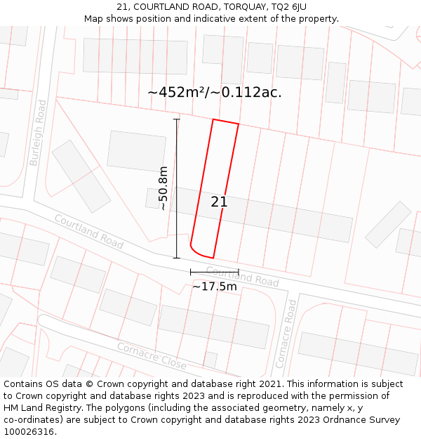 21, COURTLAND ROAD, TORQUAY, TQ2 6JU: Plot and title map