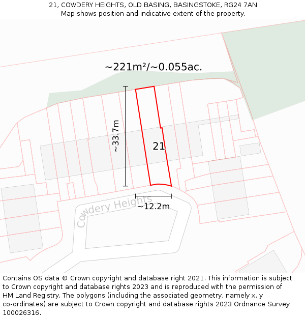 21, COWDERY HEIGHTS, OLD BASING, BASINGSTOKE, RG24 7AN: Plot and title map