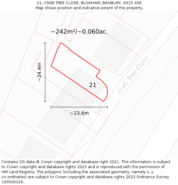 21, CRAB TREE CLOSE, BLOXHAM, BANBURY, OX15 4SE: Plot and title map