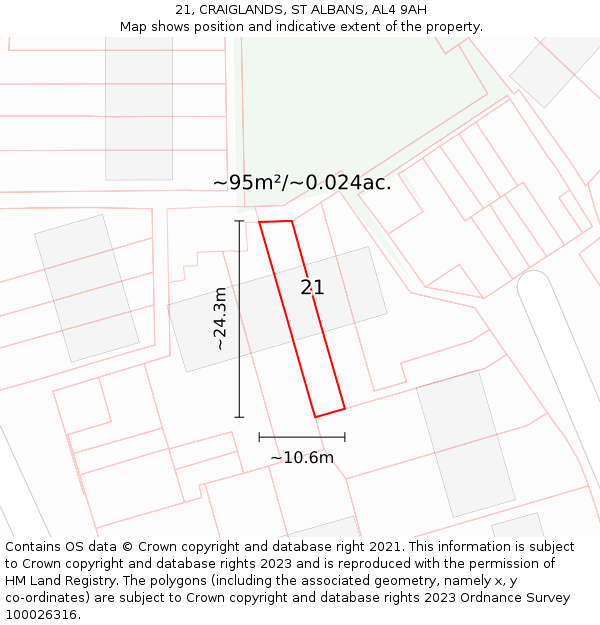 21, CRAIGLANDS, ST ALBANS, AL4 9AH: Plot and title map