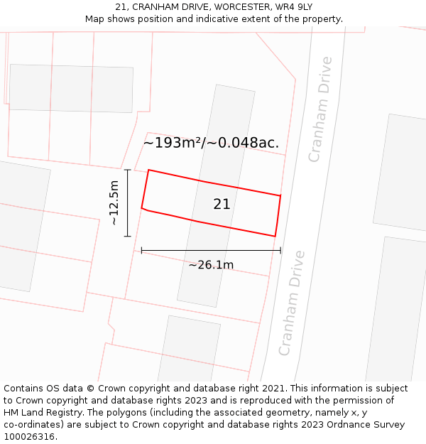21, CRANHAM DRIVE, WORCESTER, WR4 9LY: Plot and title map