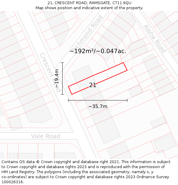 21, CRESCENT ROAD, RAMSGATE, CT11 9QU: Plot and title map