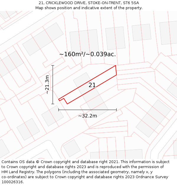 21, CRICKLEWOOD DRIVE, STOKE-ON-TRENT, ST6 5SA: Plot and title map