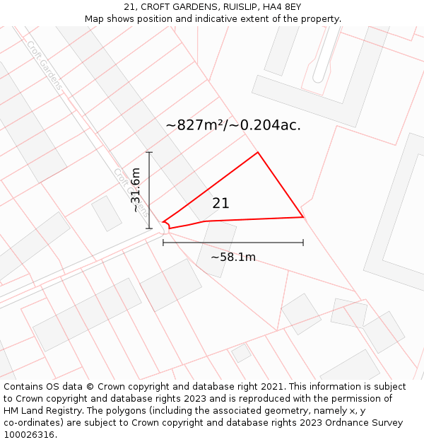21, CROFT GARDENS, RUISLIP, HA4 8EY: Plot and title map