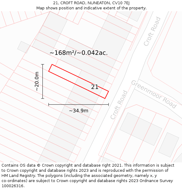 21, CROFT ROAD, NUNEATON, CV10 7EJ: Plot and title map