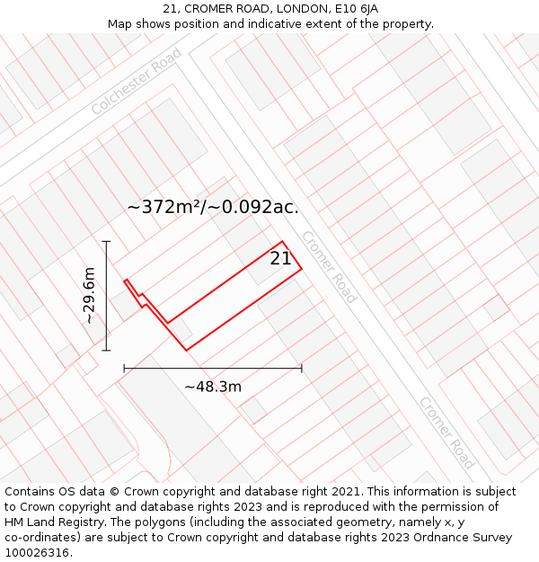 21, CROMER ROAD, LONDON, E10 6JA: Plot and title map