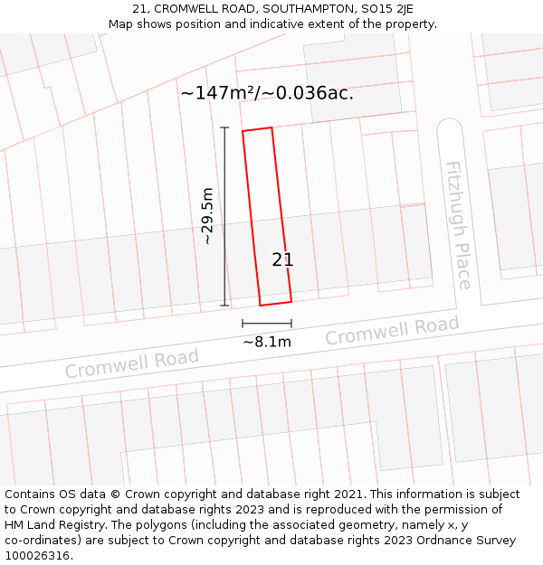 21, CROMWELL ROAD, SOUTHAMPTON, SO15 2JE: Plot and title map