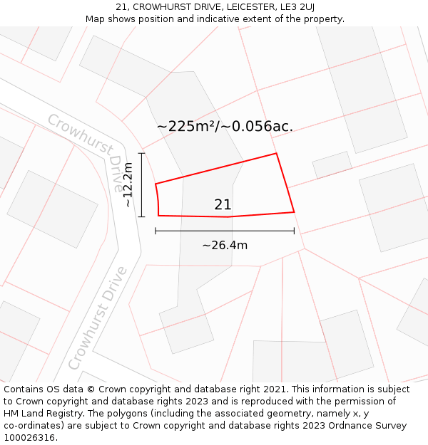 21, CROWHURST DRIVE, LEICESTER, LE3 2UJ: Plot and title map