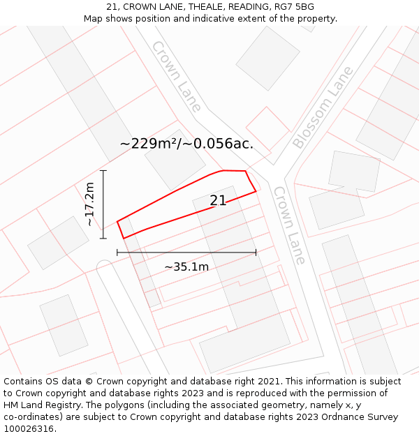 21, CROWN LANE, THEALE, READING, RG7 5BG: Plot and title map