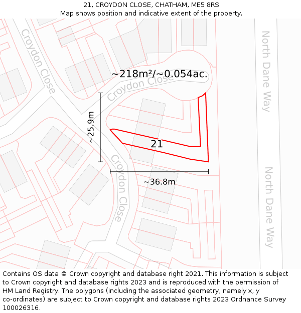 21, CROYDON CLOSE, CHATHAM, ME5 8RS: Plot and title map