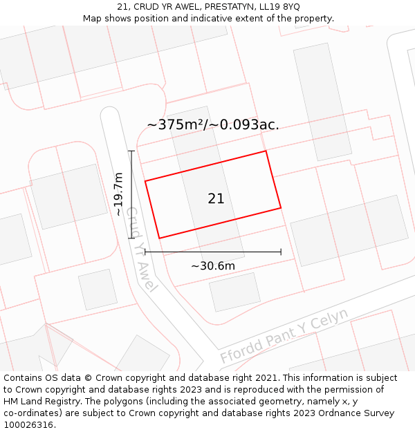 21, CRUD YR AWEL, PRESTATYN, LL19 8YQ: Plot and title map