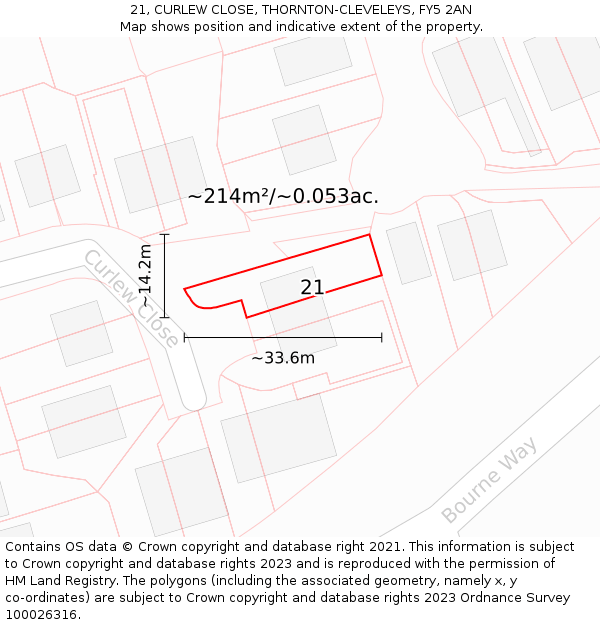 21, CURLEW CLOSE, THORNTON-CLEVELEYS, FY5 2AN: Plot and title map