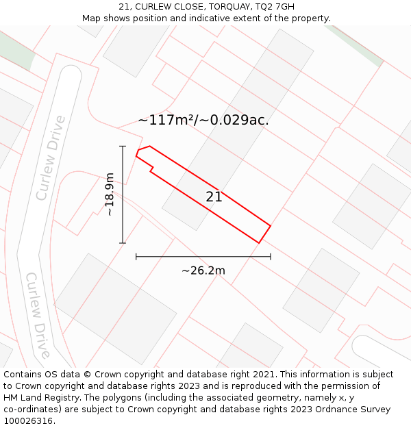 21, CURLEW CLOSE, TORQUAY, TQ2 7GH: Plot and title map